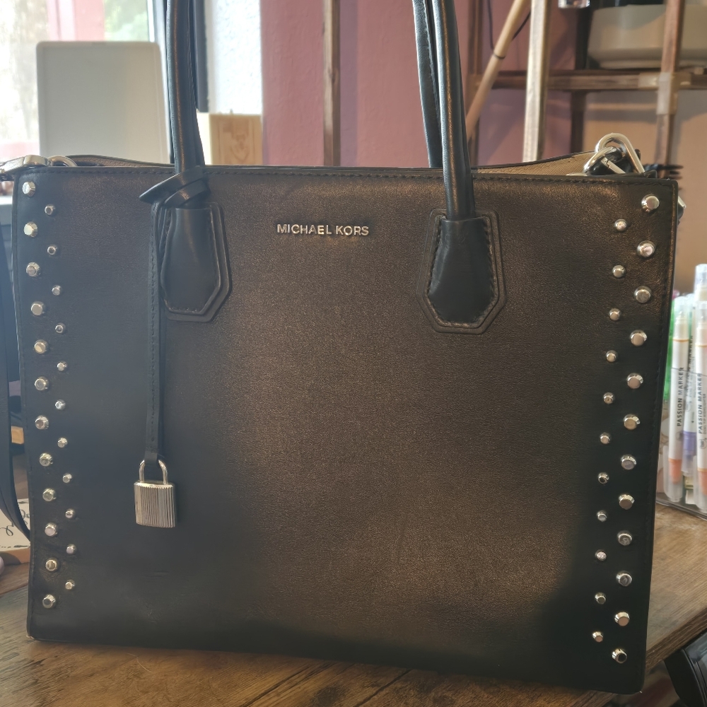Michael Kors Black Structured Tote with Silver Accents